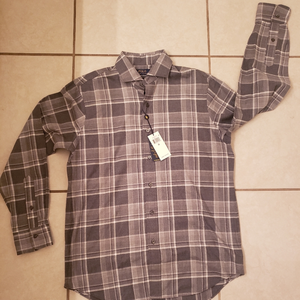 Ralph lauren grey plaid button shirt